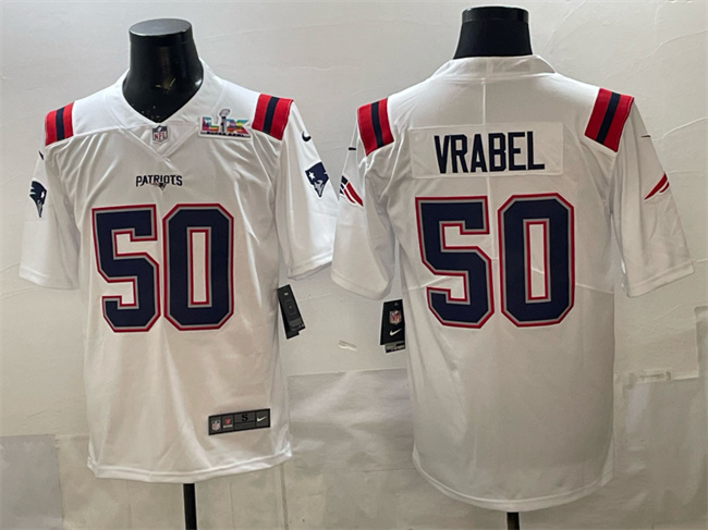 Men's New England Patriots #50 Mike Vrabel White With Super Bowl LX Patch Vapor Limited Stitched Football Jersey